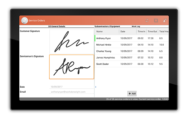 Fleet Complete Work Order voor HVAC & Plumbing interface met handtekeningen