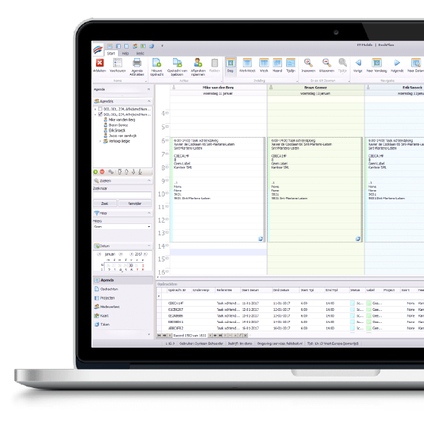 Overzicht in de planning tool