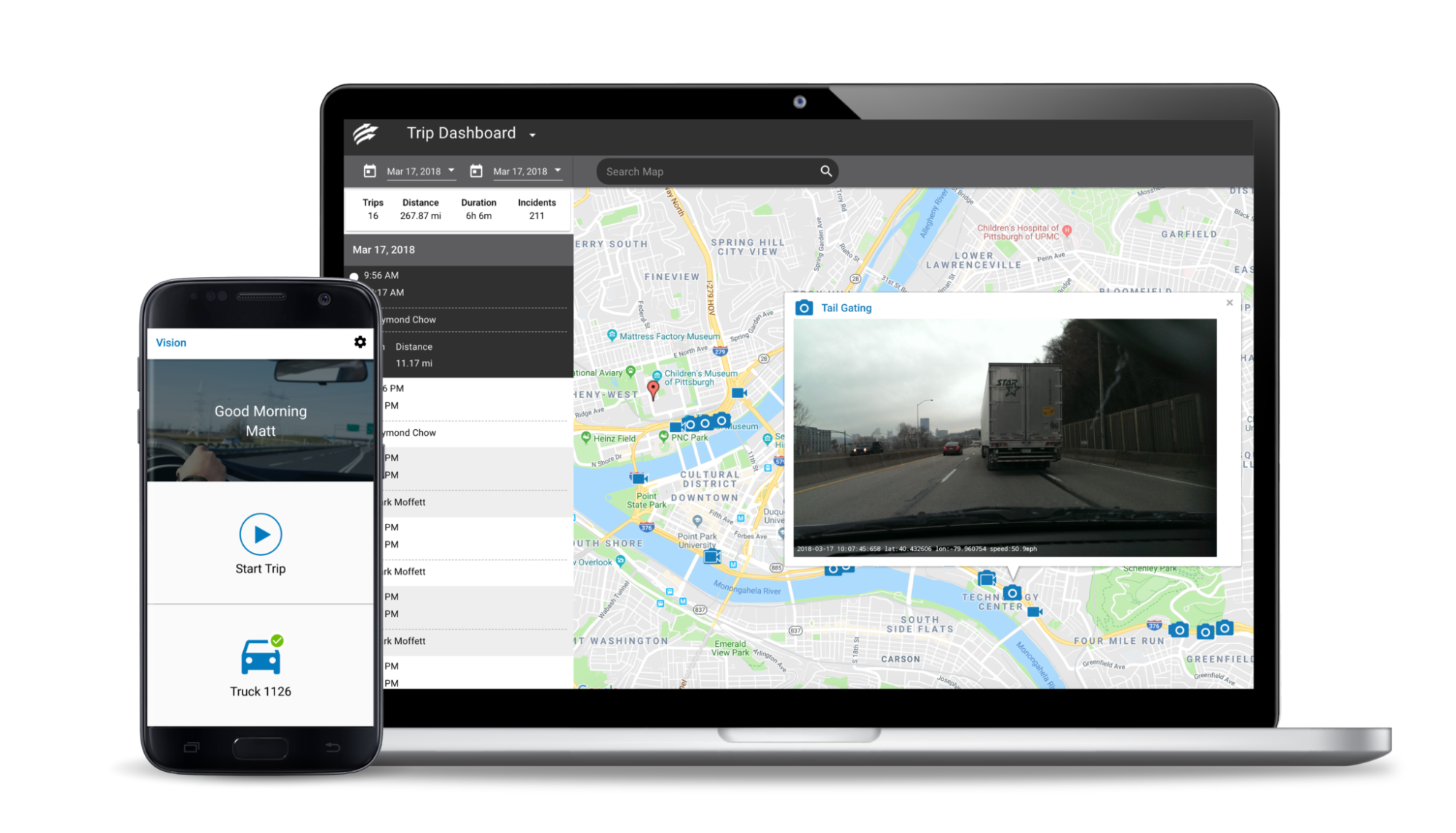 Fleet complete Vision app en desktop interface